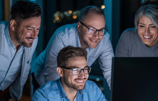 Grupo de personas trabajando en computadora.